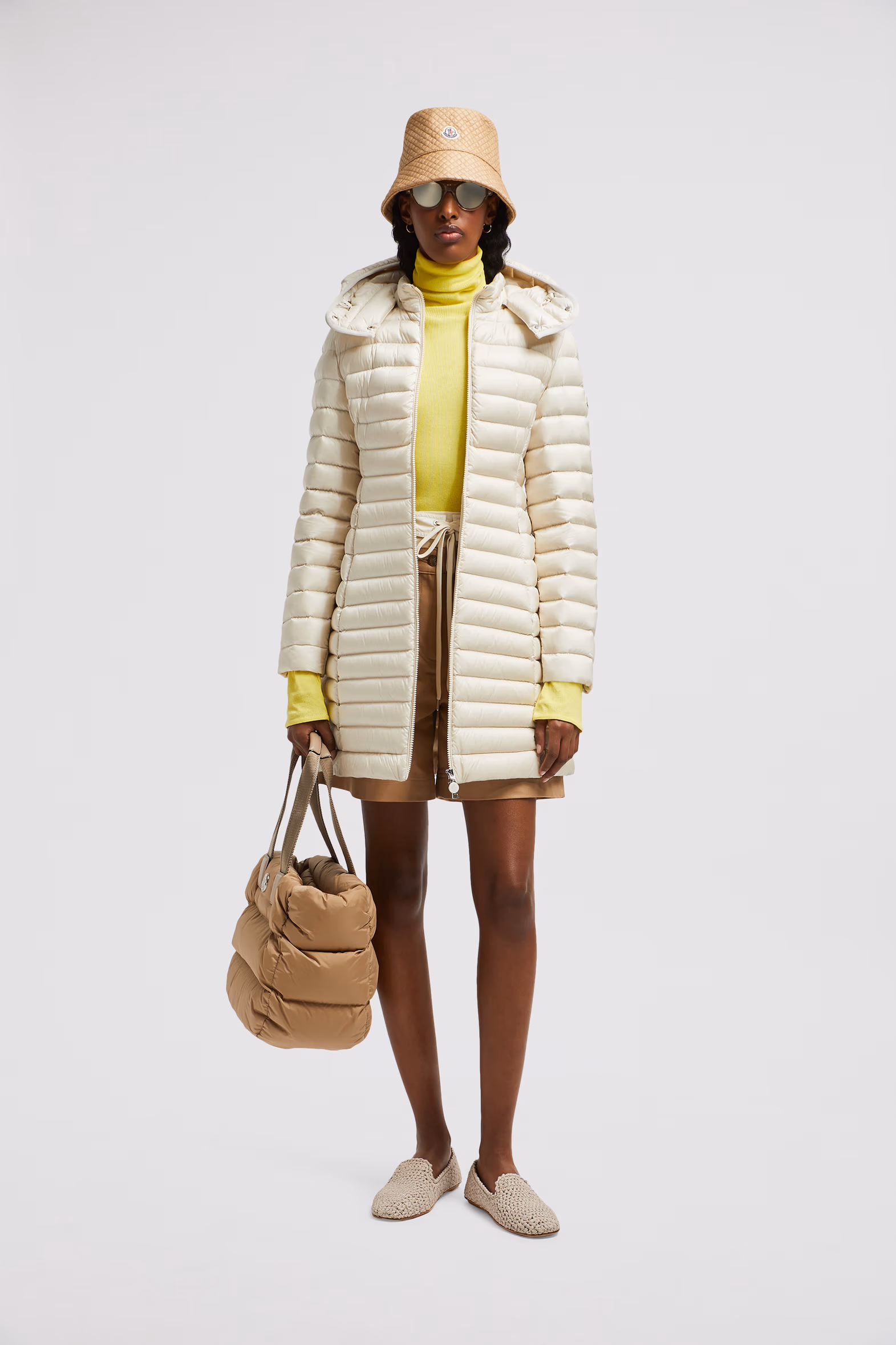 Plumífero largo con capucha Igelong Mujer Blanco Marfil Moncler 0